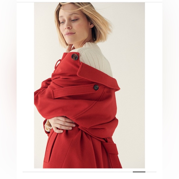 Barbour Alberta Red Wool Belted Pea Coat - Picture 10 of 16